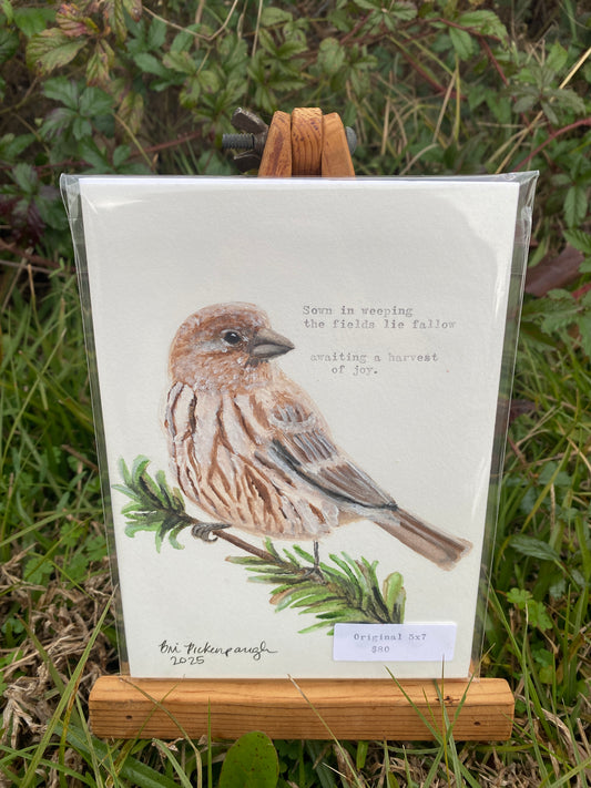 {House Finch 2025} Original Watercolor + Typewriter Poem