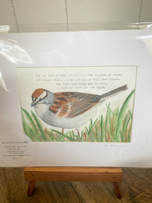 {Chipping Sparrow 2026} Original Watercolor + Typewriter Poem