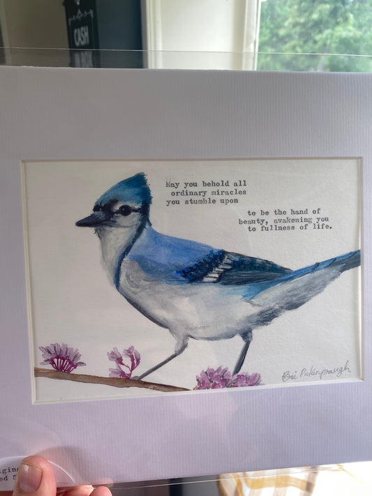 {Blue Jay 2026} Original Watercolor + Typewriter Poem